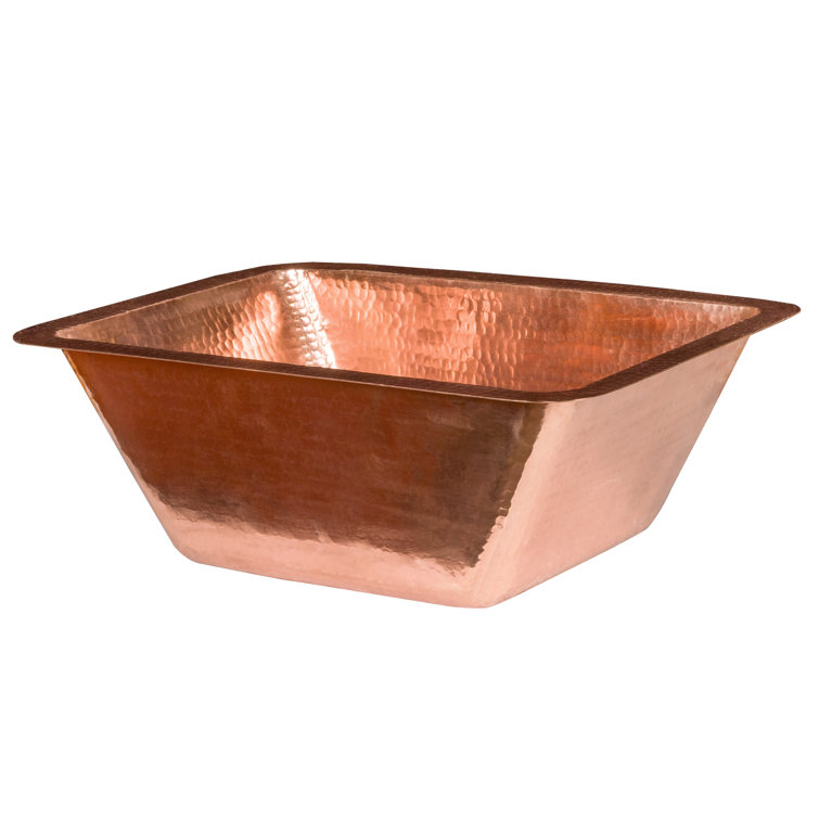 17" Polished Hammered Copper Rectangle Undermount Bathroom Sink