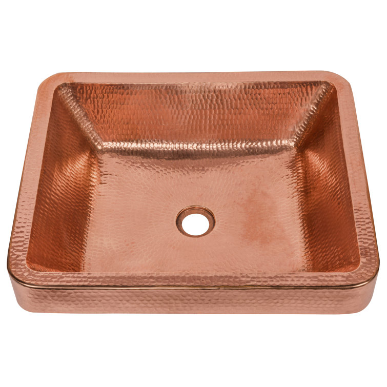 19" Polished Copper Rectangle Hammered Vessel Sink