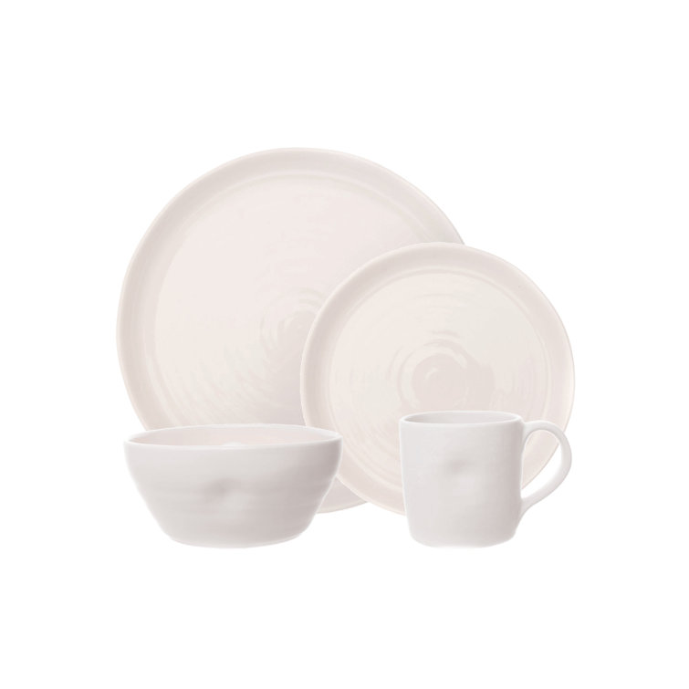 White Ceramic 16-Piece Dinnerware Set, Service for 4