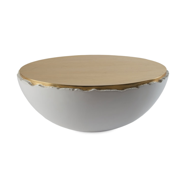 Round Gold Leaf and Pearl White Coffee Table with Storage