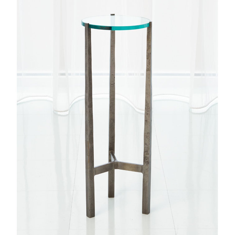 Petite Natural Iron and Glass Tripod Accent Table