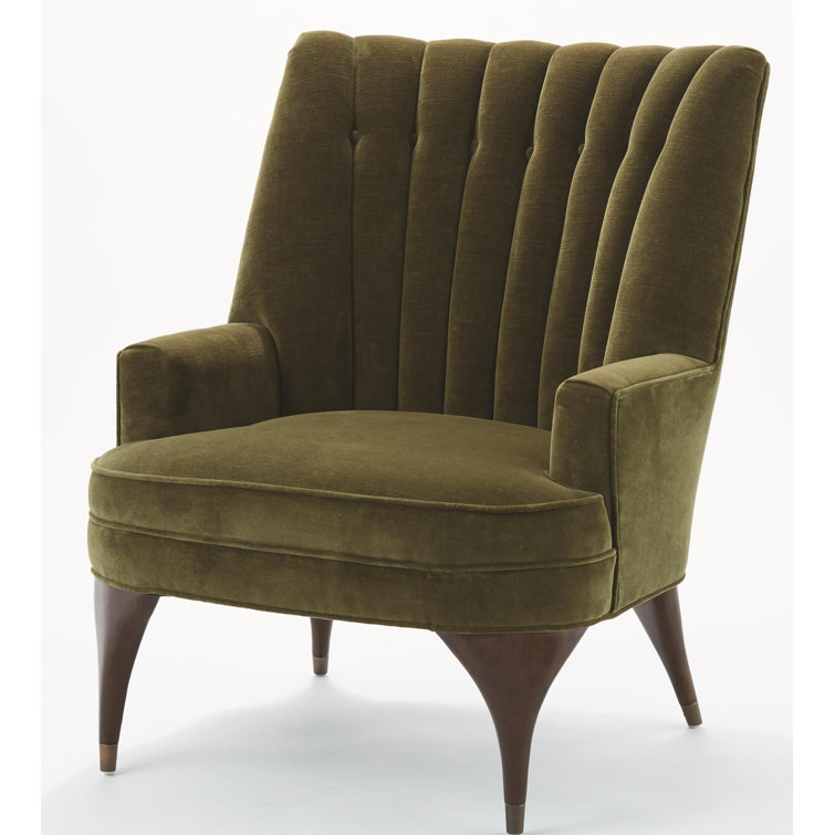 Moss Green Velvet Accent Chair with Walnut Legs