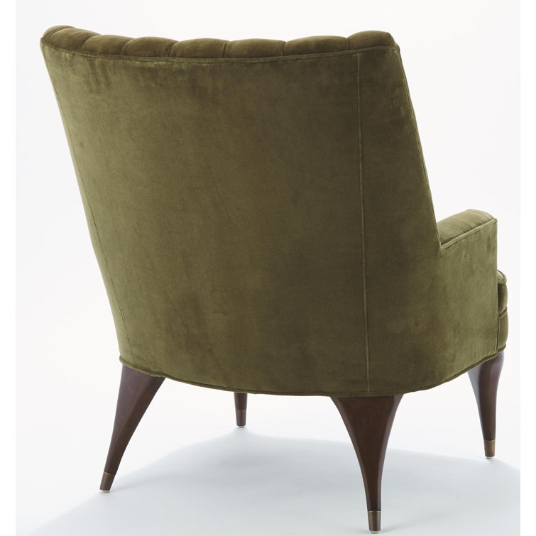 Moss Green Velvet Accent Chair with Walnut Legs