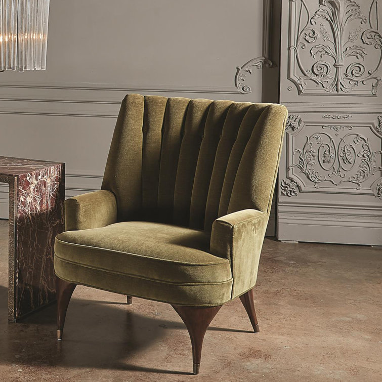 Moss Green Velvet Accent Chair with Walnut Legs