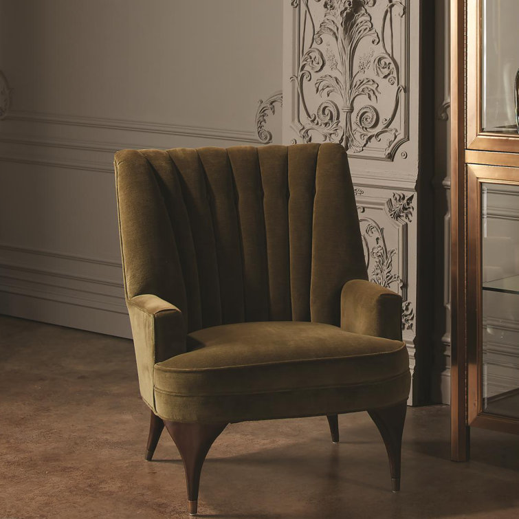 Moss Green Velvet Accent Chair with Walnut Legs