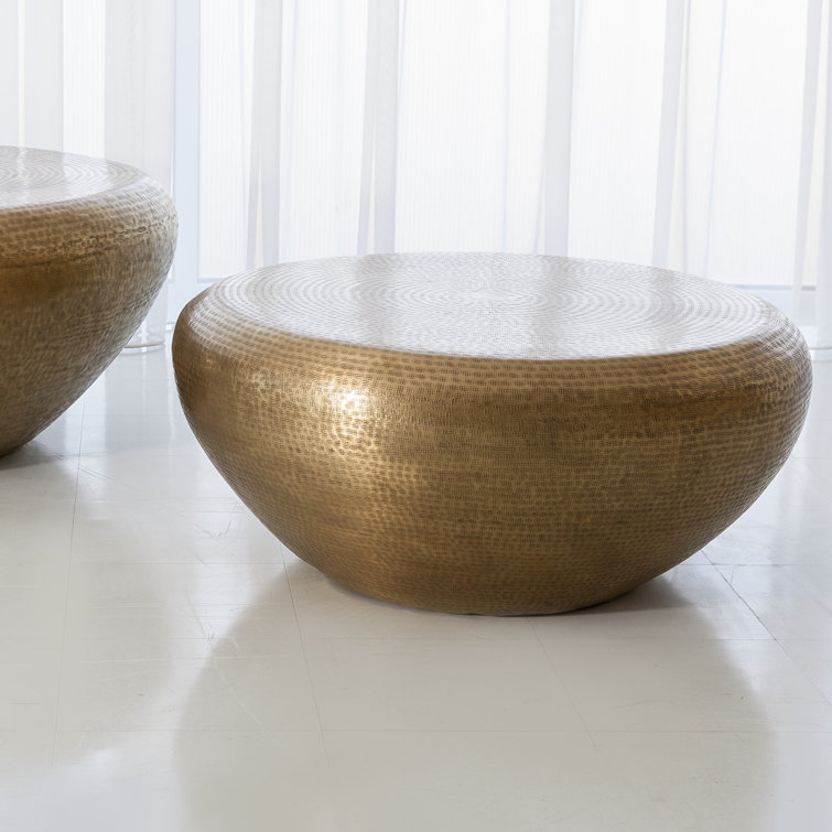 Elegant Goa Round Cocktail Table in Antique Brass Finish
