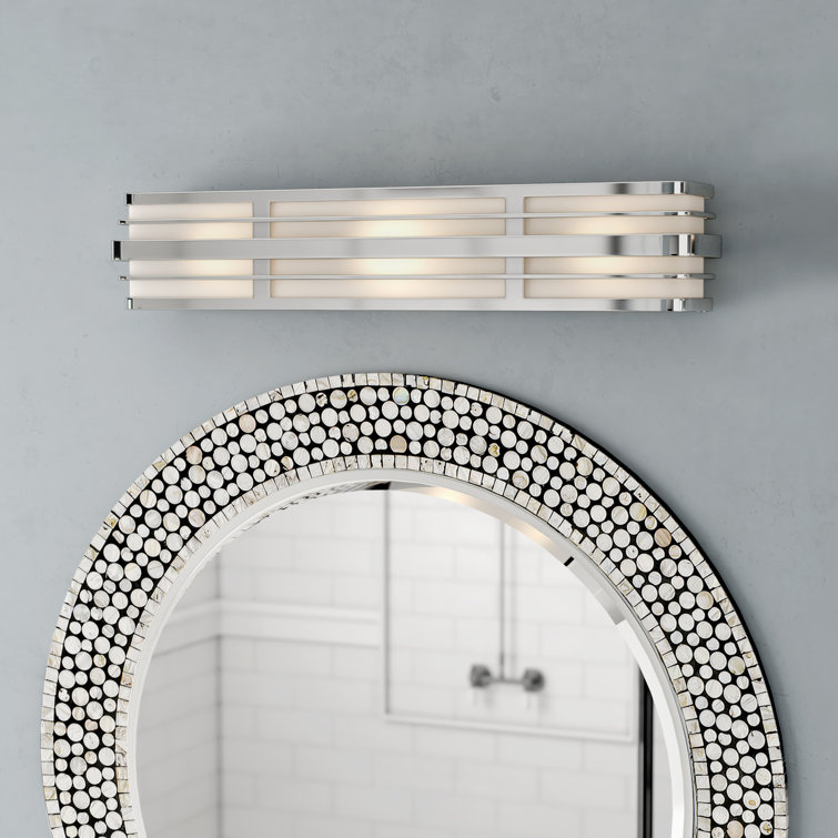 Winton 37.25" Chrome Vanity Light with White Etched Glass Panels