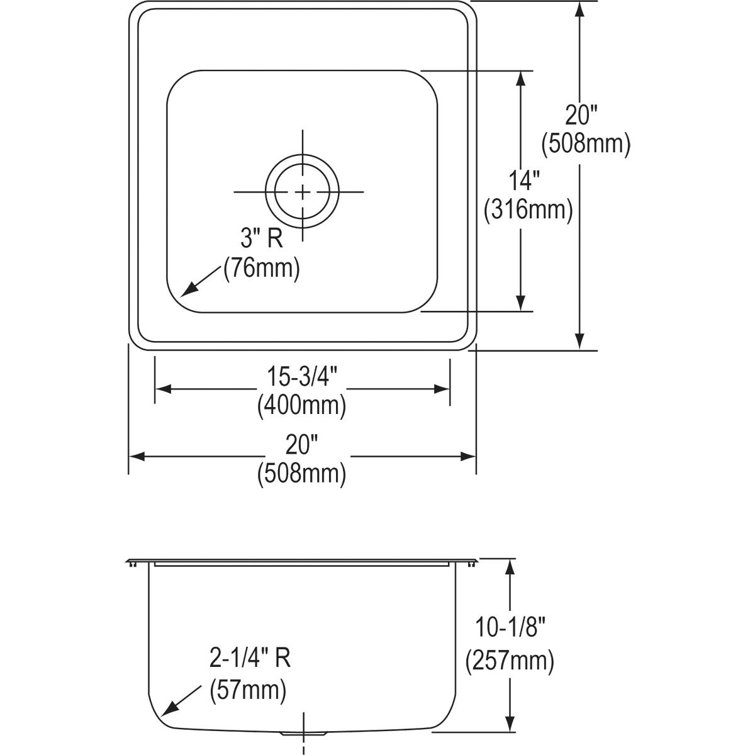 Stainless Steel 20" x 20" Single Bowl Drop-In Sink