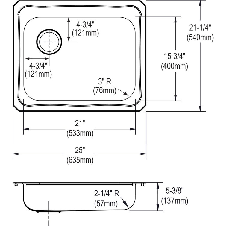 Elkay 25" Stainless Steel Single Bowl Drop-In Sink