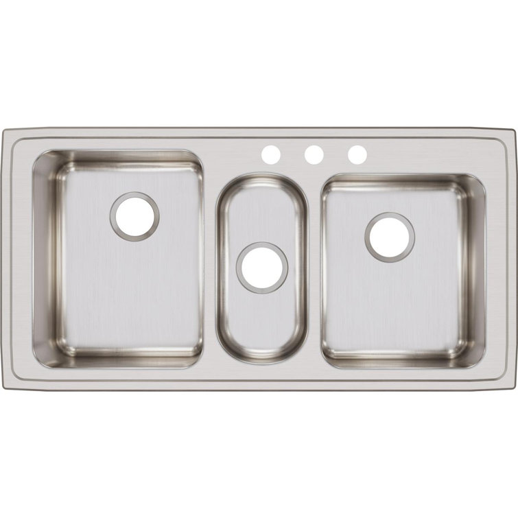 Stainless Steel Triple Basin Drop-In Kitchen Sink with Three Holes