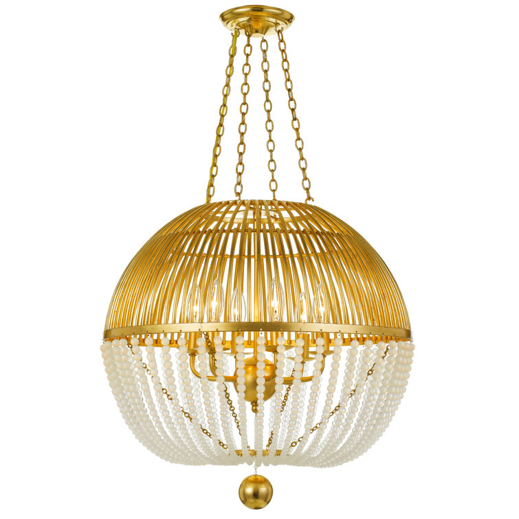 Mini Antique Gold Crystal 6-Light Frosted Glass Beads Chandelier