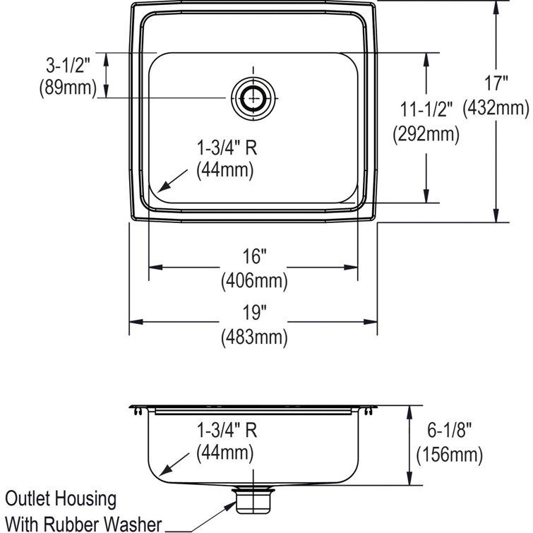 Elkay 19" Stainless Steel Drop-In Kitchen Sink with Two Faucet Holes