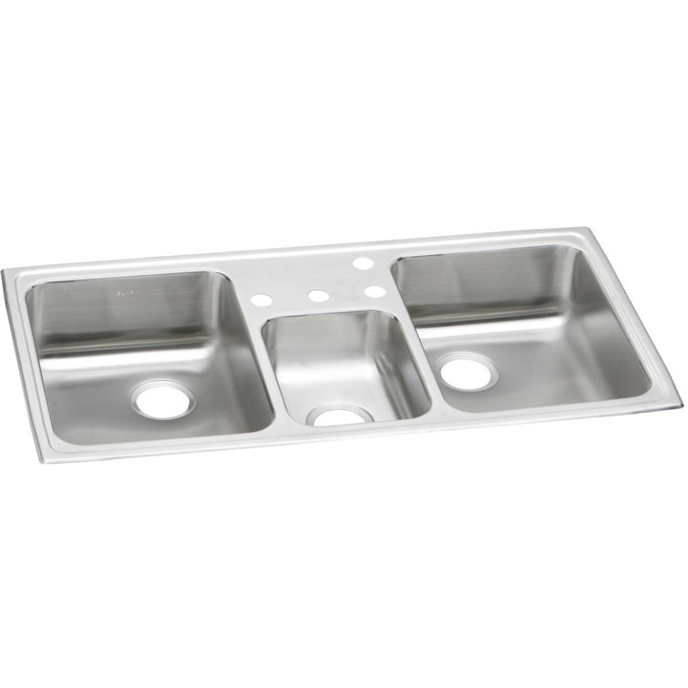 Elkay 43" Stainless Steel Triple Bowl Drop-In Sink with Four Holes