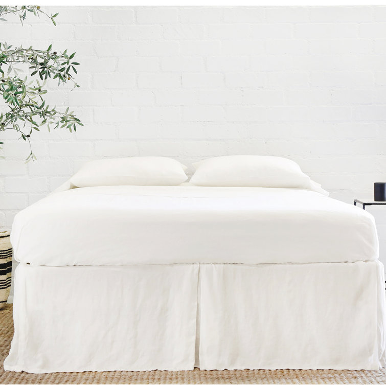 Cream Linen Pleated Queen Bed Skirt with Split Corners