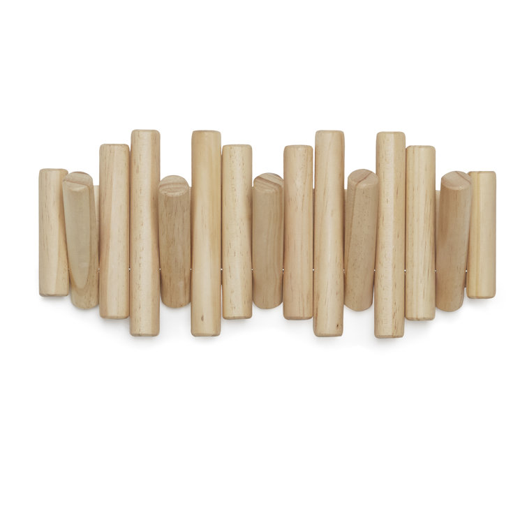 Beveled Pine Wood Wall Art with 5 Flip-Down Hooks
