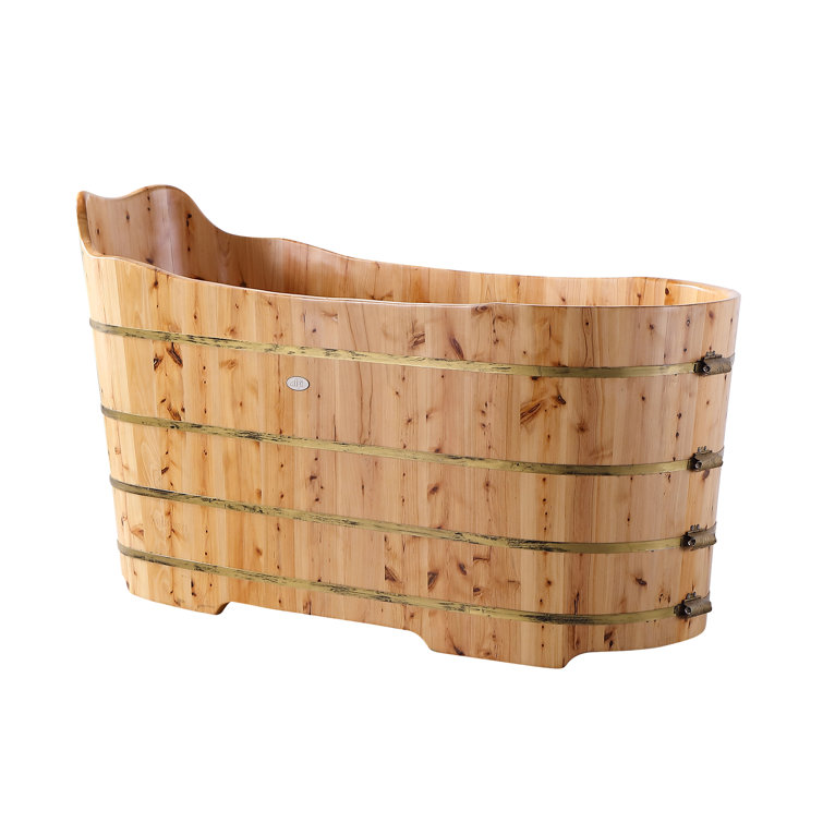 ALFI Brand 59'' Cedar Wood Freestanding Soaking Tub with Bench