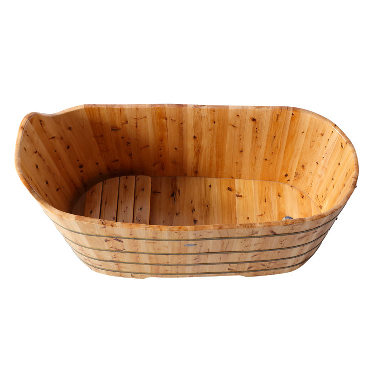 ALFI Brand 59'' Cedar Wood Freestanding Soaking Tub with Bench