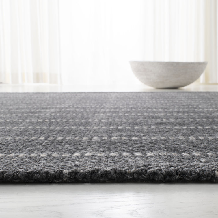Modern Handwoven Gray Wool-Viscose Blend Round Rug