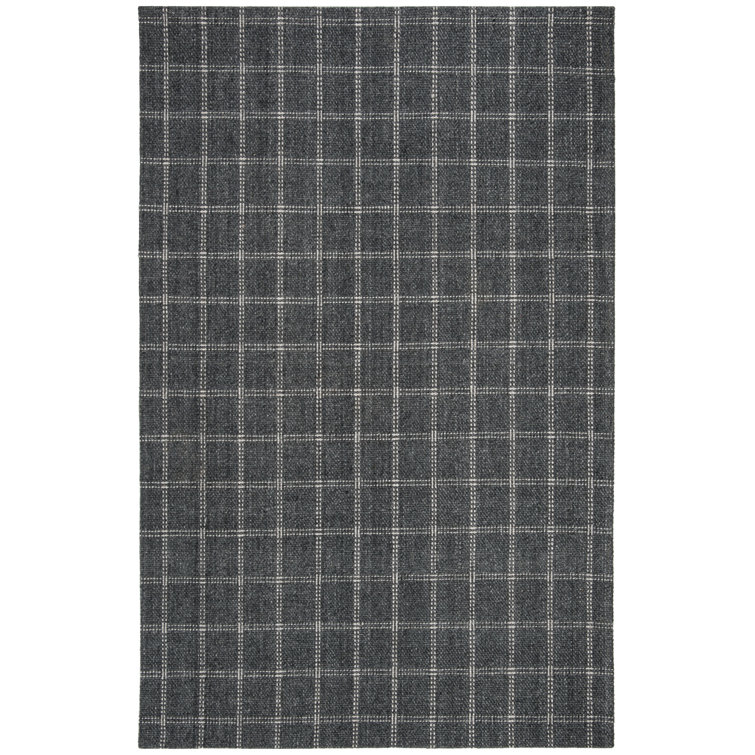 Charcoal Check Pattern Hand-Tufted Wool and Viscose Rug 2' x 3'