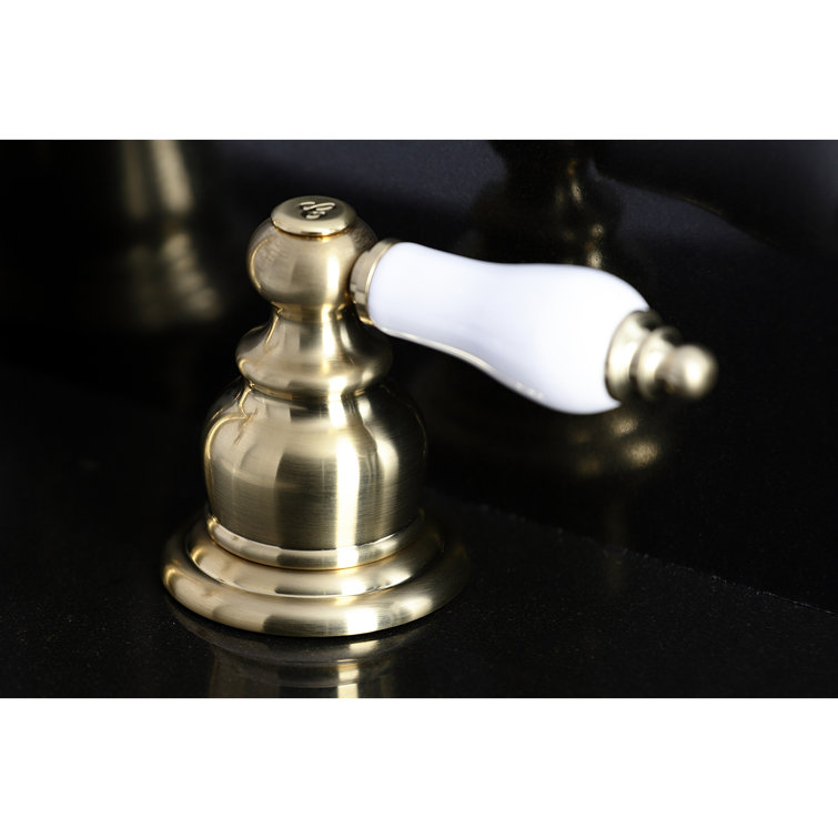 Satin Brass Traditional Widespread Bathroom Faucet with Drain