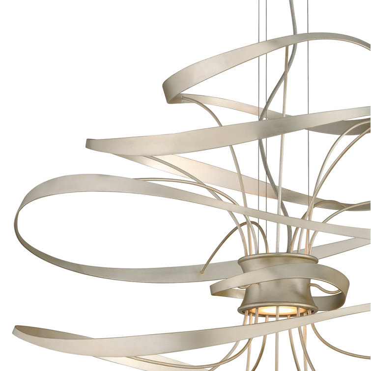 Glamorous Silver Leaf 42" Geometric LED Glass Chandelier