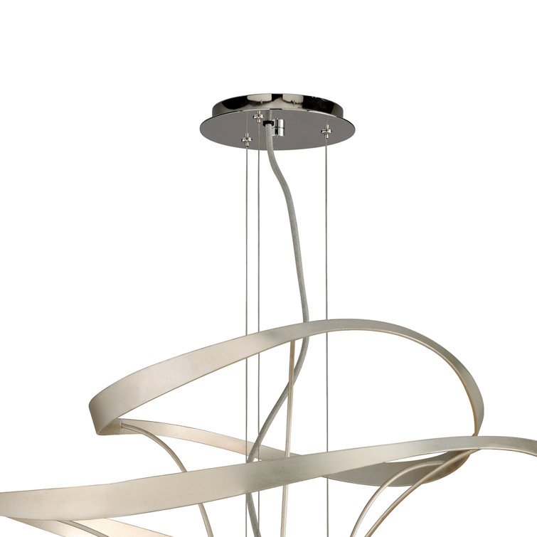 Glamorous Silver Leaf 42" Geometric LED Glass Chandelier