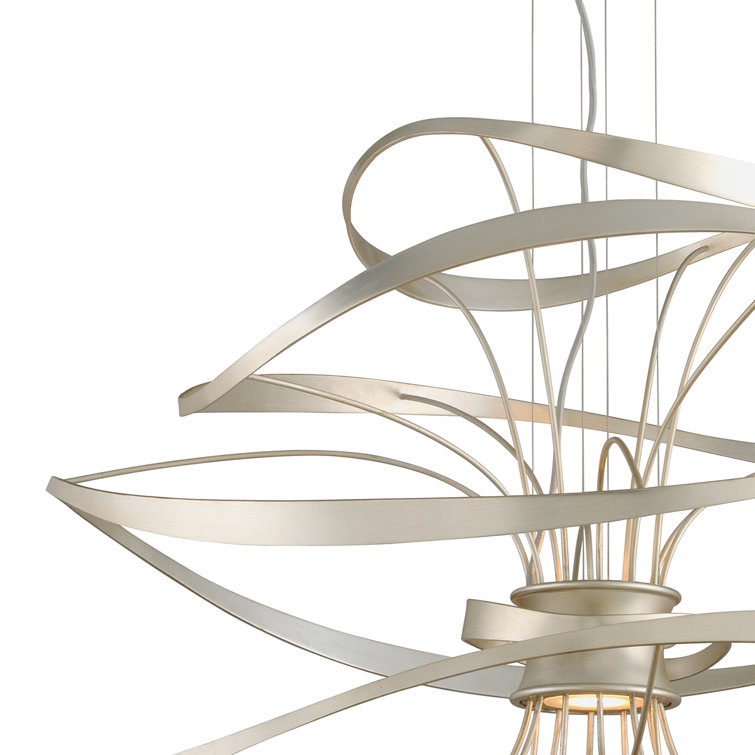 Glamorous Silver Leaf 42" Geometric LED Glass Chandelier