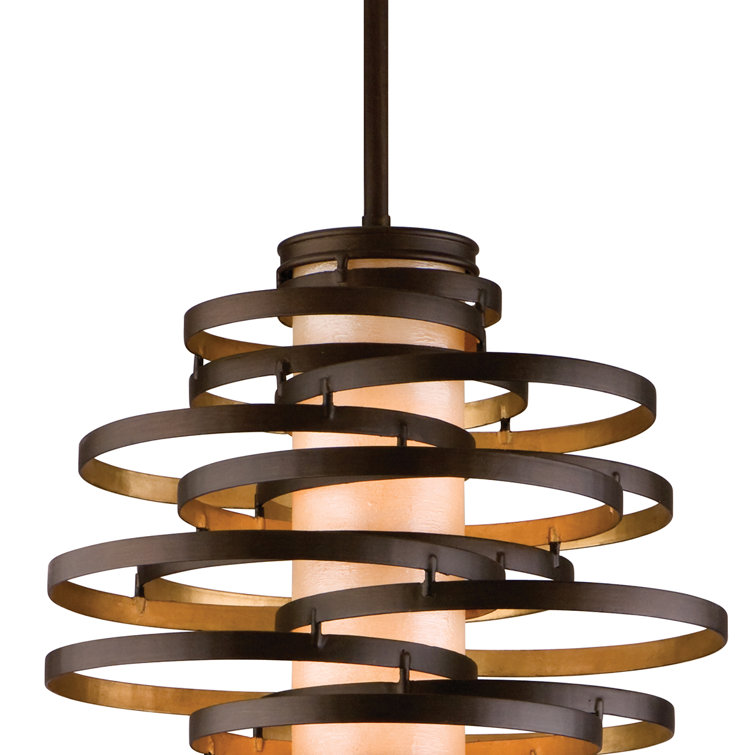 Bronze and Gold Leaf Geometric Pendant Light