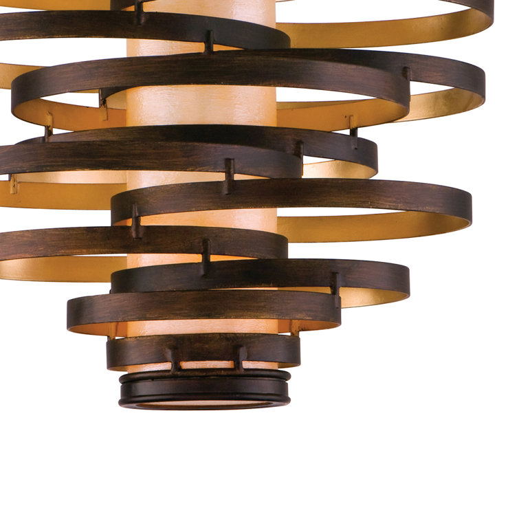 Elegance Caramel Ice Glass Drum Chandelier with Bronze and Gold Leaf Finish