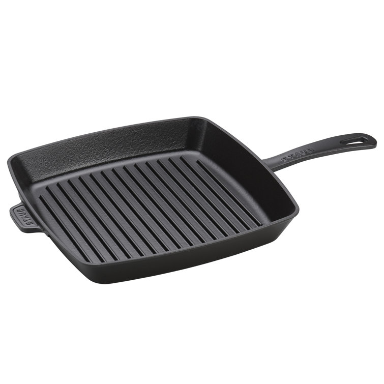 Matte Black 12" Square Cast Iron Grill Pan - Induction Ready