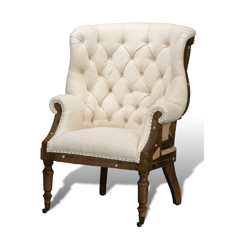 White Tufted Deconstructed Wood Armchair