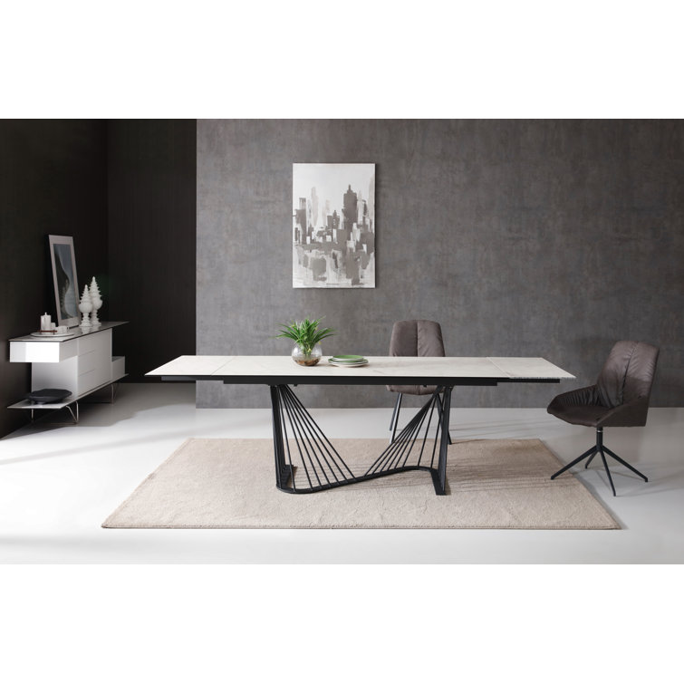 Contemporary Extendable Counter Height Dining Table with Glass-Ceramic Top