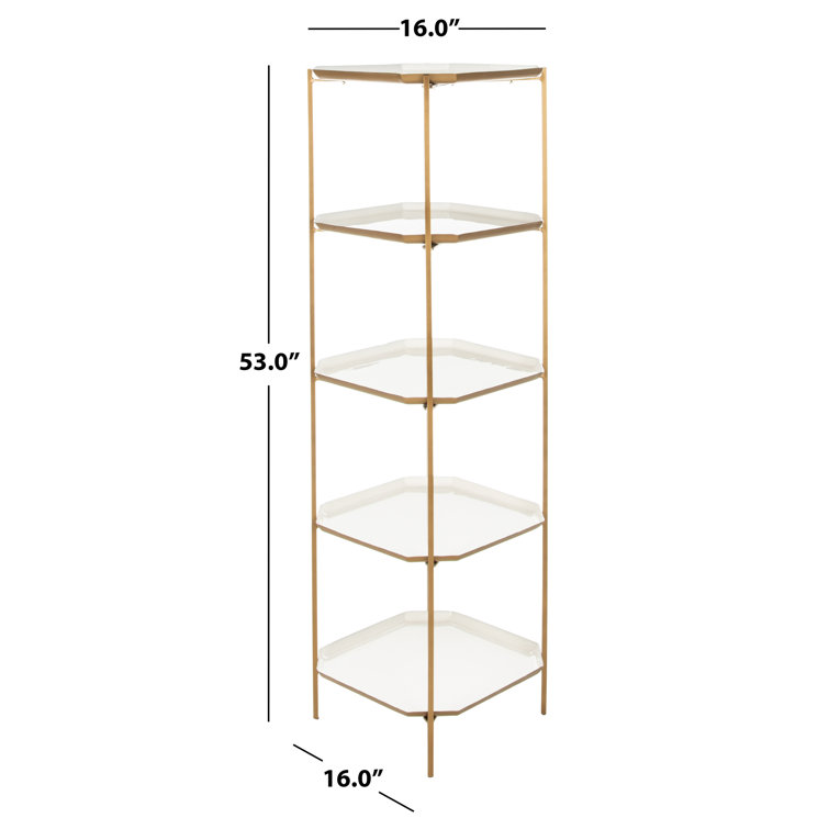 Contemporary White and Brass 5-Tier Etagere Bookshelf