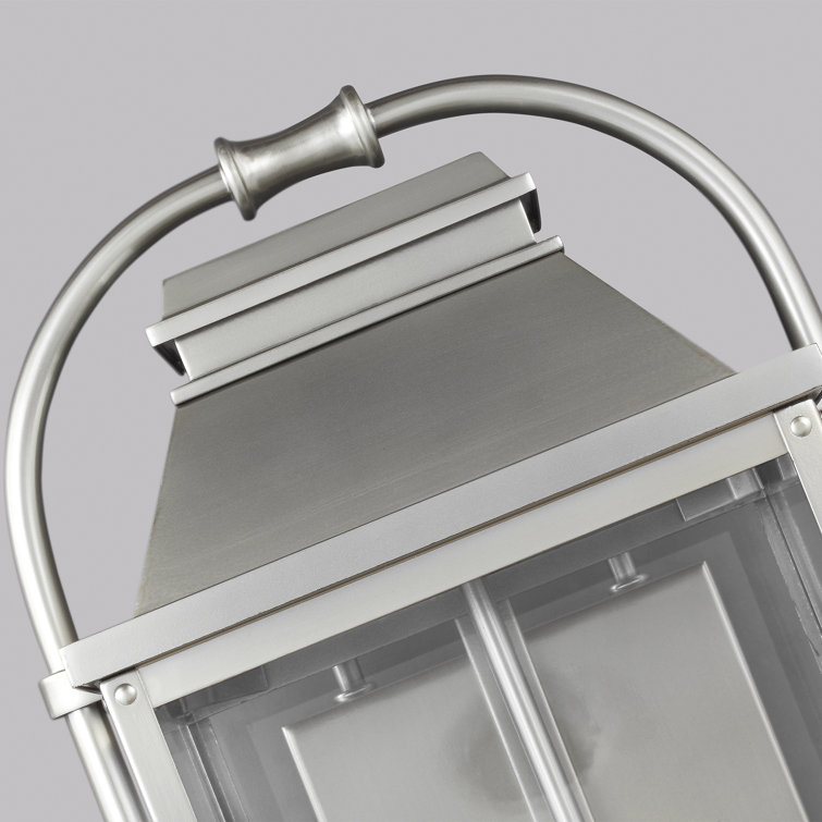 Rectangular Brushed Steel Outdoor Wall Lantern, 3-Light, Clear Glass