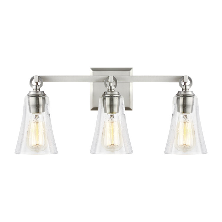 Satin Nickel 3-Light Vanity with Clear Seeded Glass Shades
