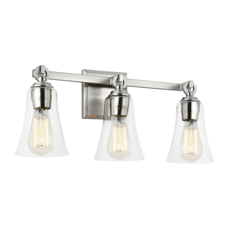 Satin Nickel 3-Light Vanity with Clear Seeded Glass Shades