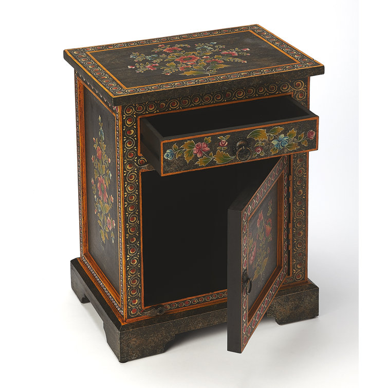 Bihar Hand Painted Floral Motif Brown Wood Chest