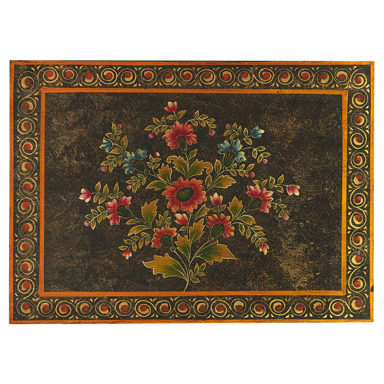 Bihar Hand Painted Floral Motif Brown Wood Chest
