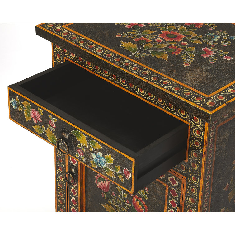 Bihar Hand Painted Floral Motif Brown Wood Chest
