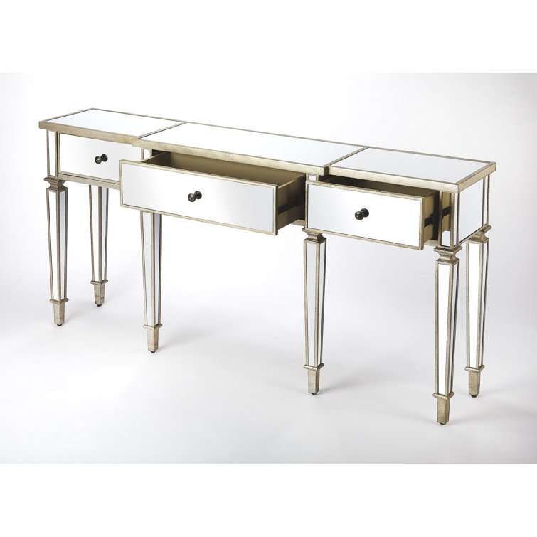 Hayworth Mirrored Console Table with Antique Gold Finish