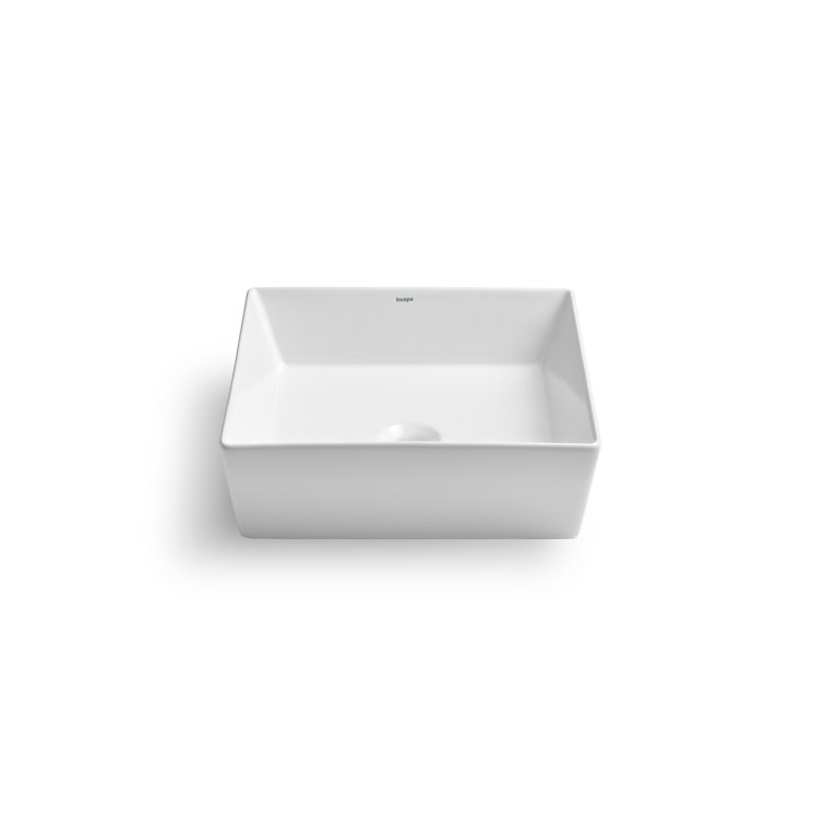 Glossy White Ceramic Square Vessel Bathroom Sink