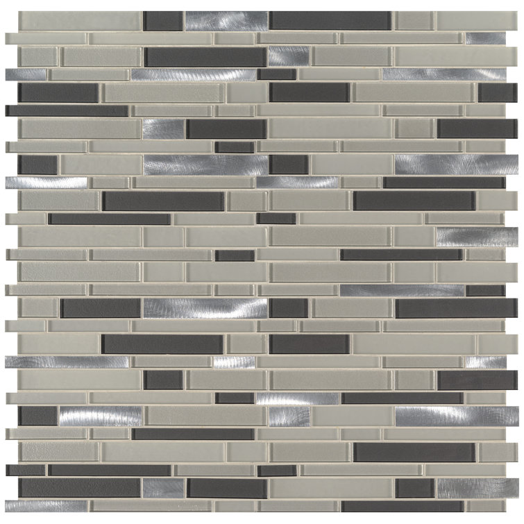 Gray and Black Glass-Metal Blend Mosaic Wall Tile