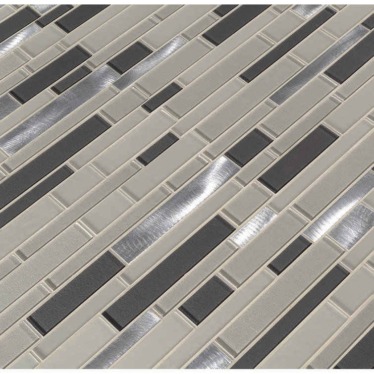 Gray and Black Glass-Metal Blend Mosaic Wall Tile
