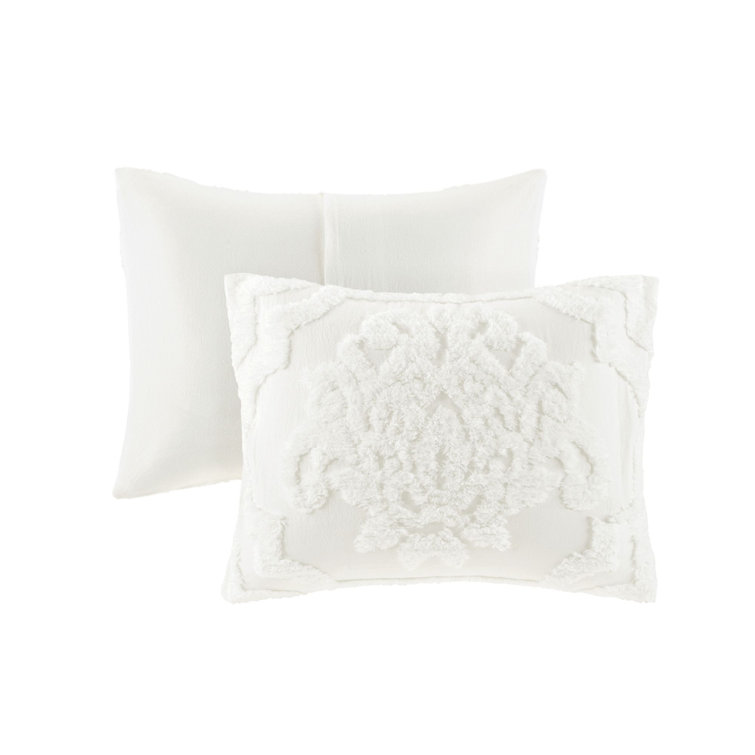 White Tufted Cotton Chenille Damask King Duvet Set
