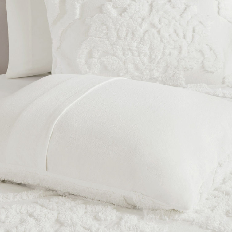 White Tufted Cotton Chenille Damask King Duvet Set