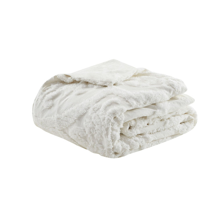 White Tufted Cotton Chenille Damask King Duvet Set
