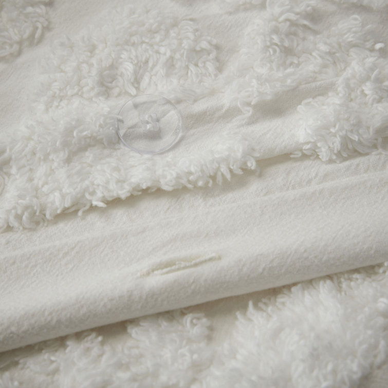 White Tufted Cotton Chenille Damask King Duvet Set