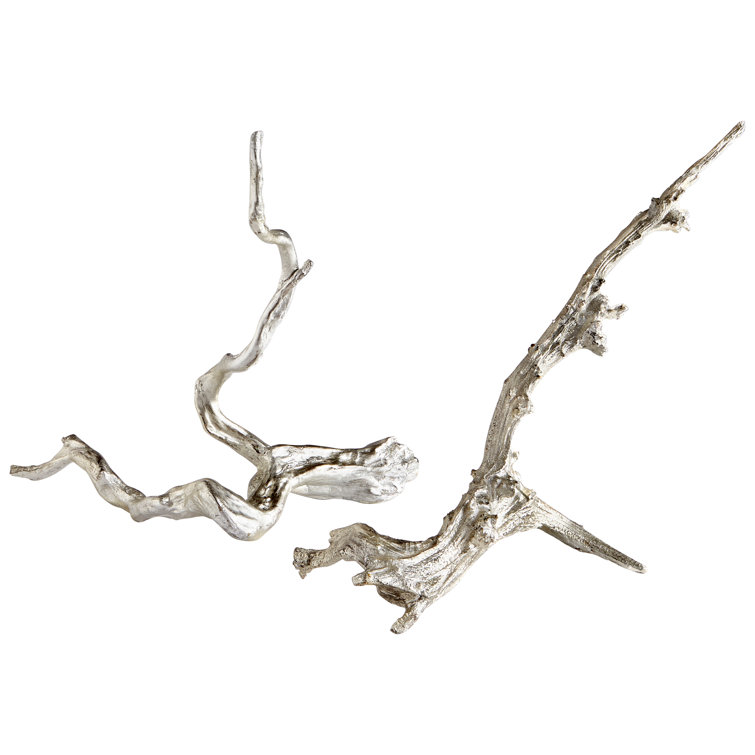 Contemporary Silver Leaf Resin Decorative Branch Sculpture