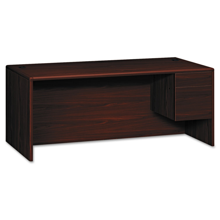 Elegant Mahogany Executive Desk with Integrated Filing System