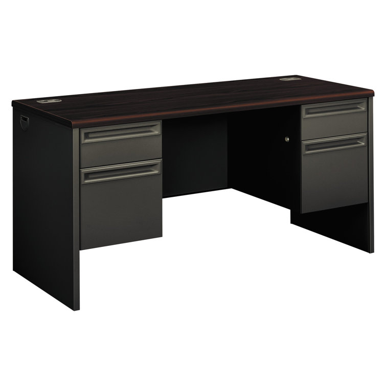 Executive Mahogany and Charcoal Credenza with Filing Cabinet